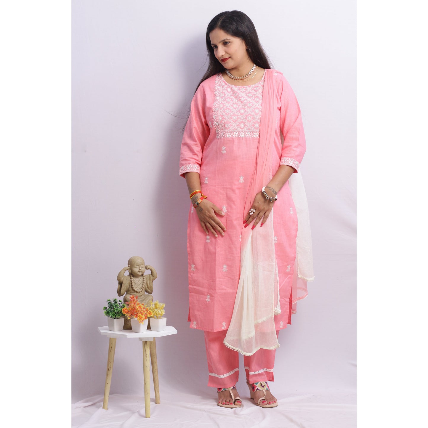 Pink Embroidered Suit Set