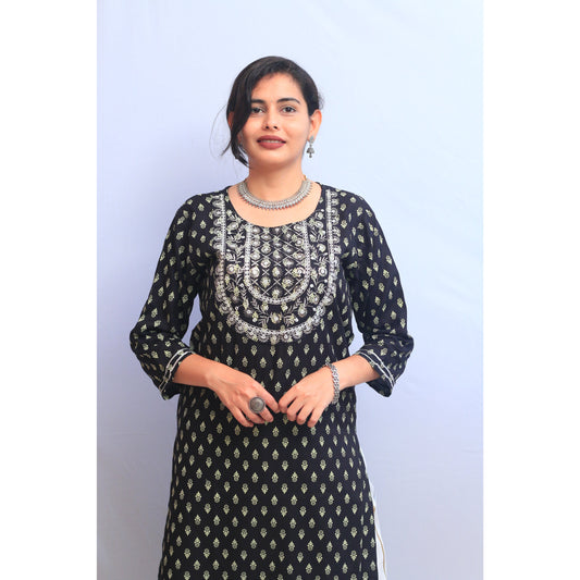 Black and White Embroidered Kurti Pant