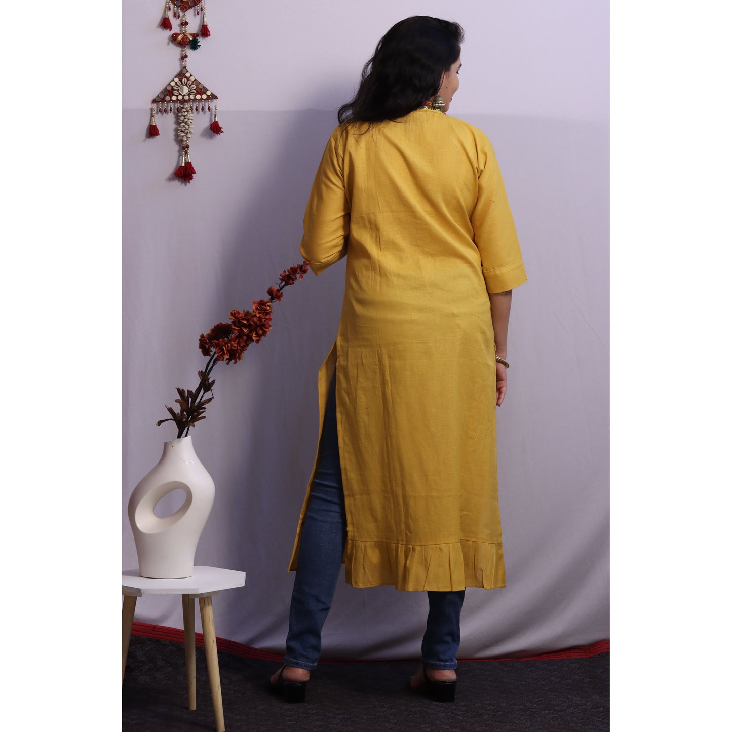 Yellow Embroidered Kurti