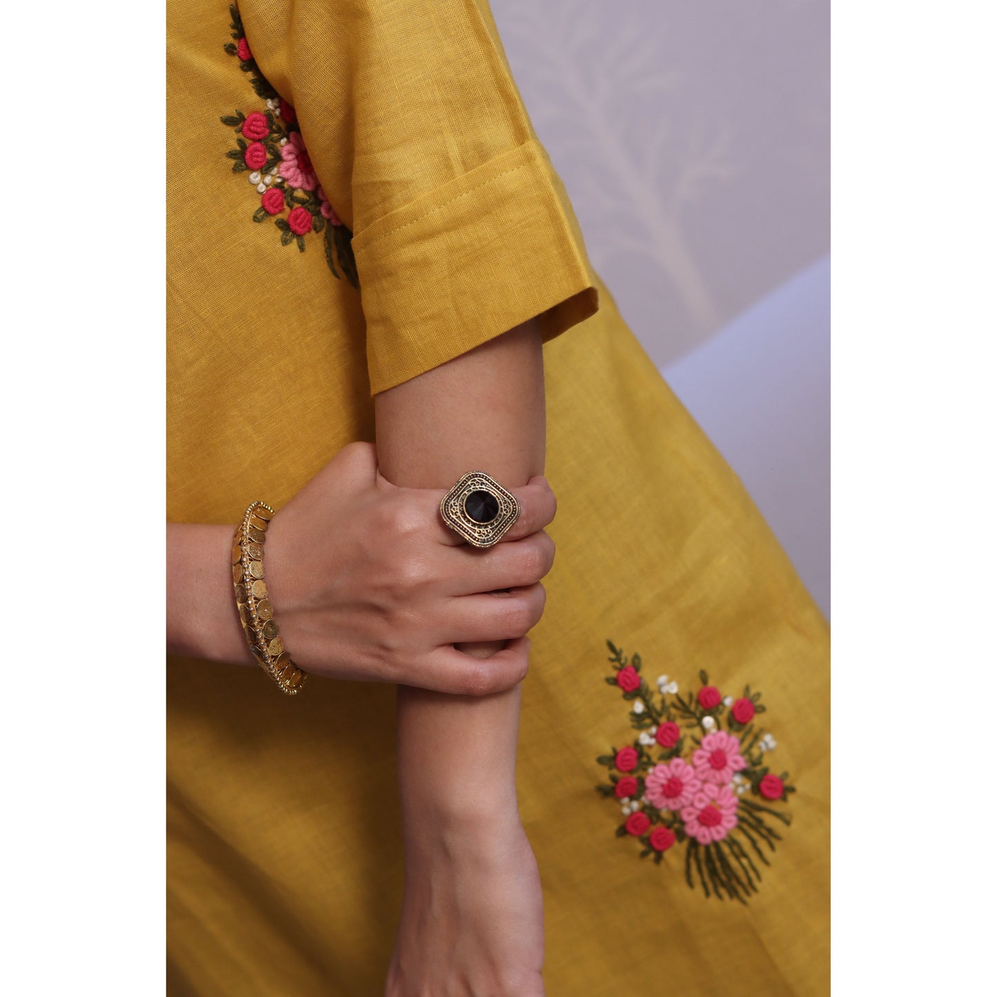 Yellow Embroidered Kurti