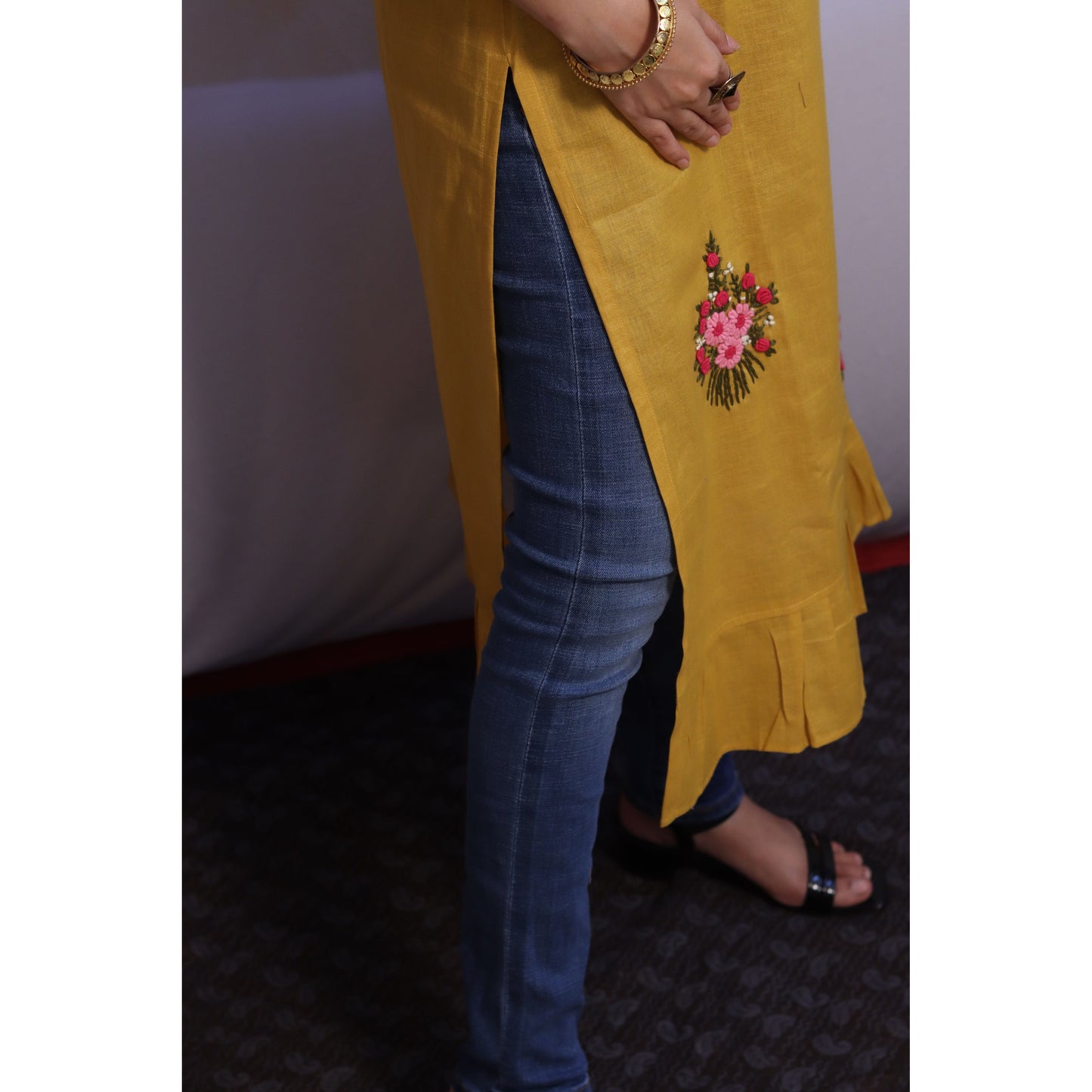 Yellow Embroidered Kurti