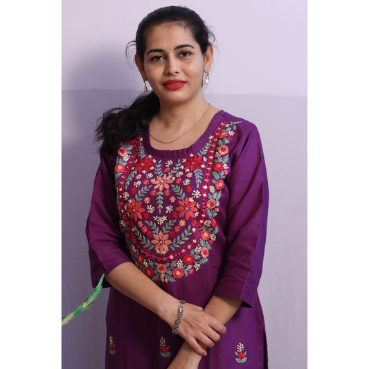 Purple Embroidered Kurti