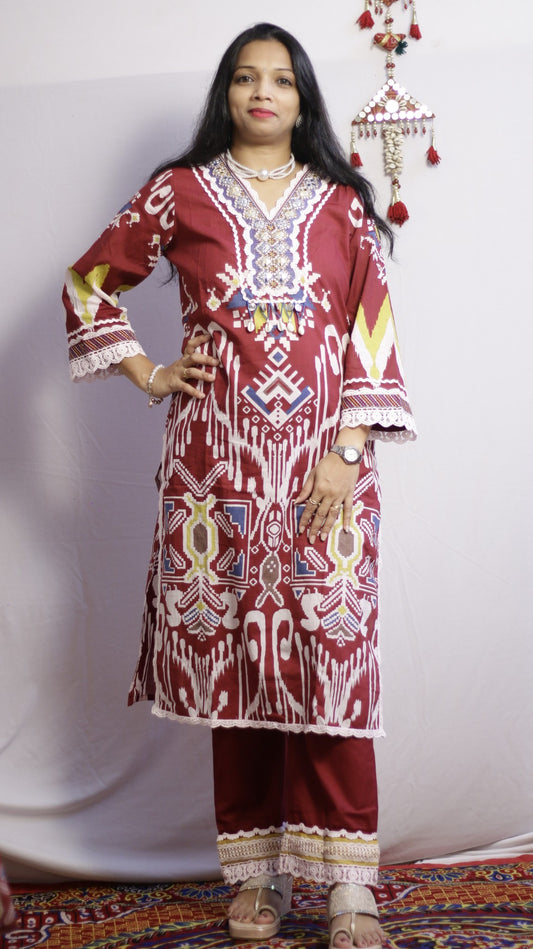 Deep Maroon Embroidered Suit Set