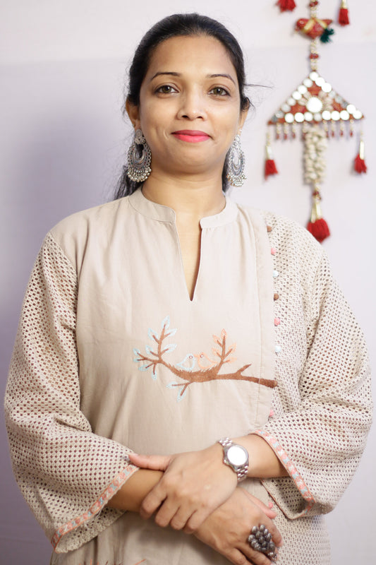 Safar Taupe Embroidered Co-ord Set
