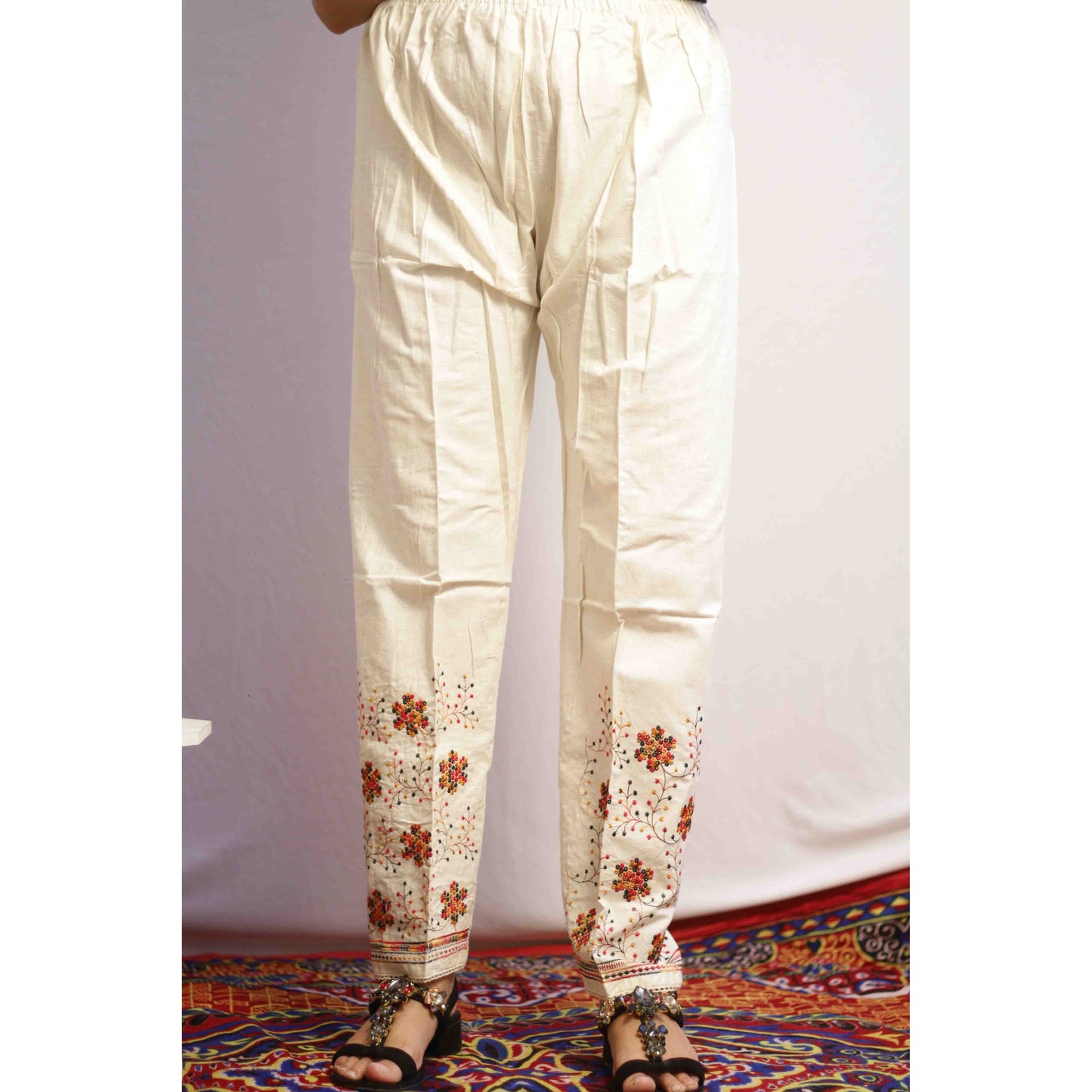 Beige Multi Embroidered Pant
