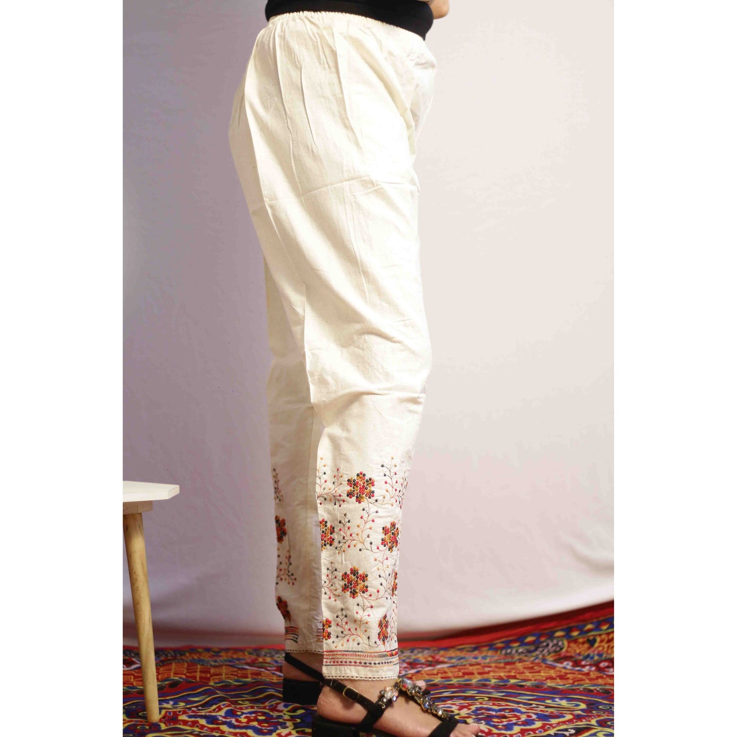 Beige Multi Embroidered Pant