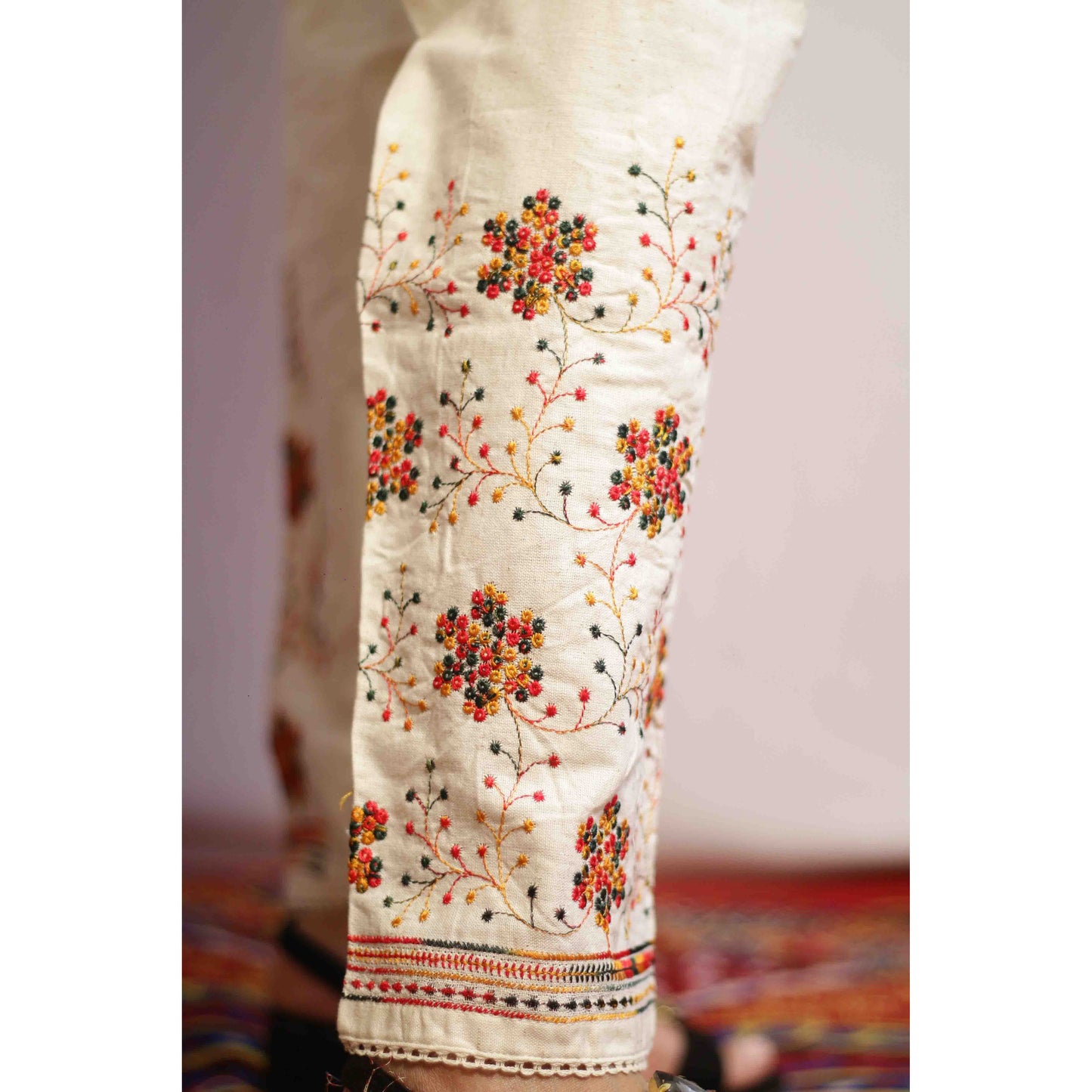 Beige Multi Embroidered Pant
