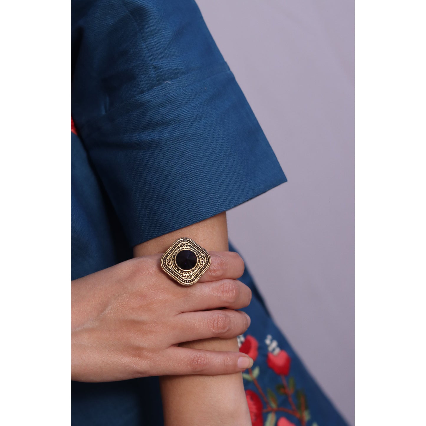 Teal Blue Embroidered Kurti