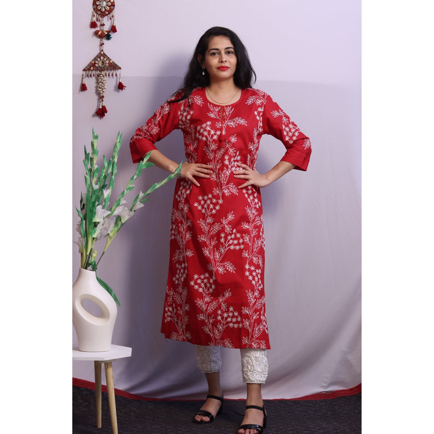 Red Embroidered Kurti