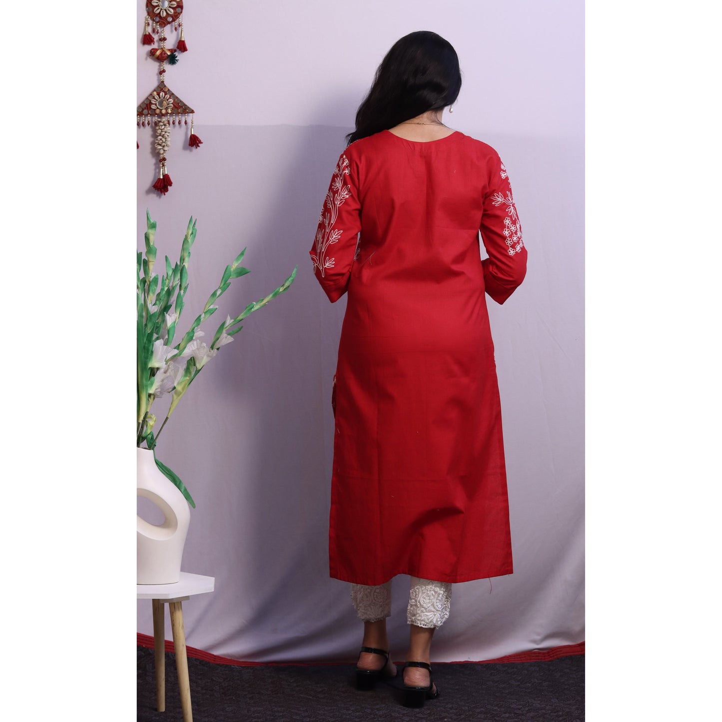 Red Embroidered Kurti