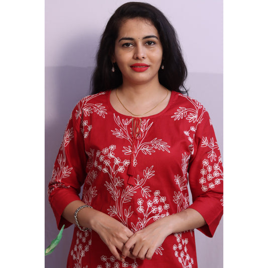 Red Embroidered Kurti