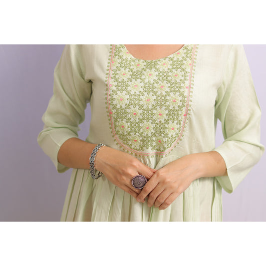 Pista Green Embroidered Kurti