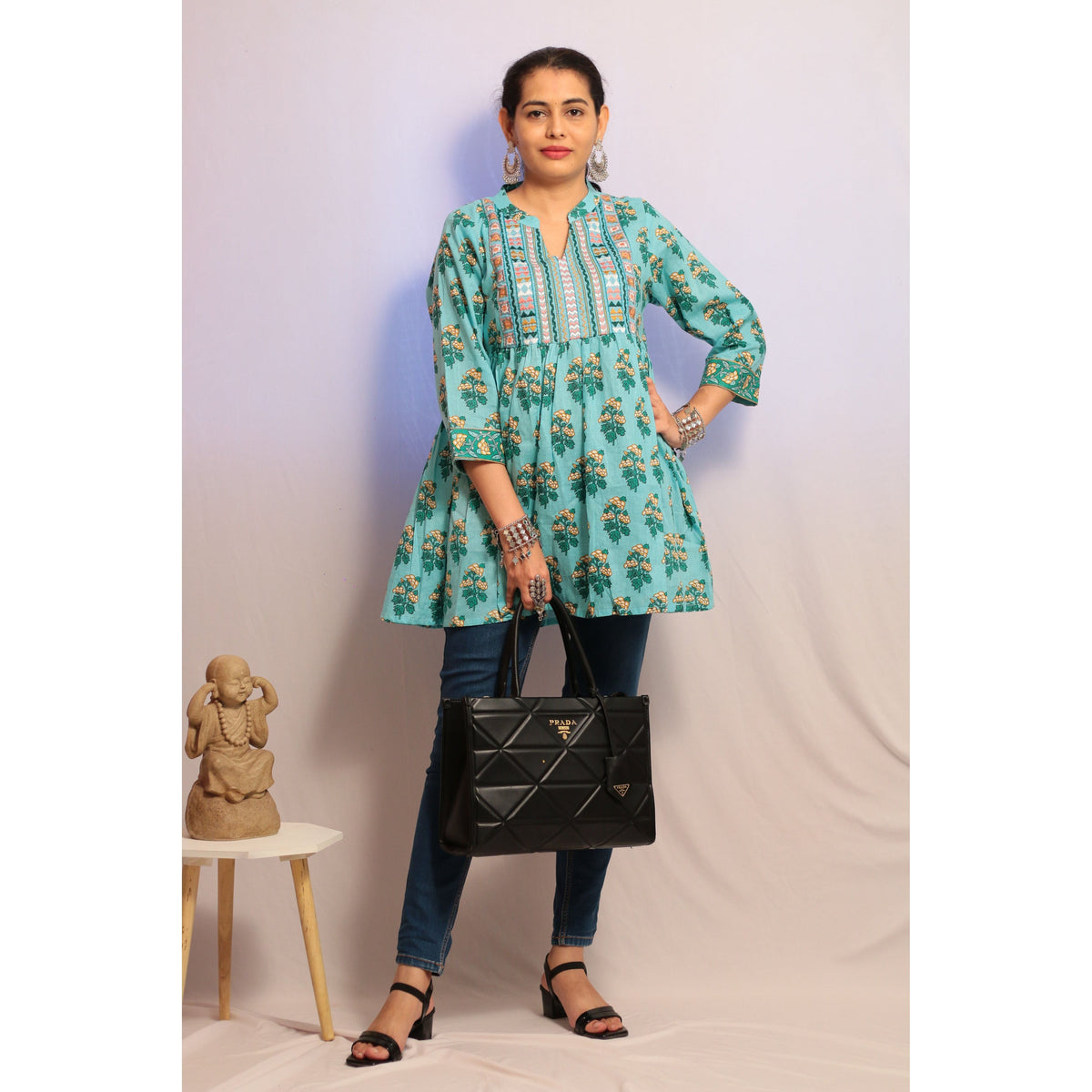 Sky Blue Embroidered Kurti