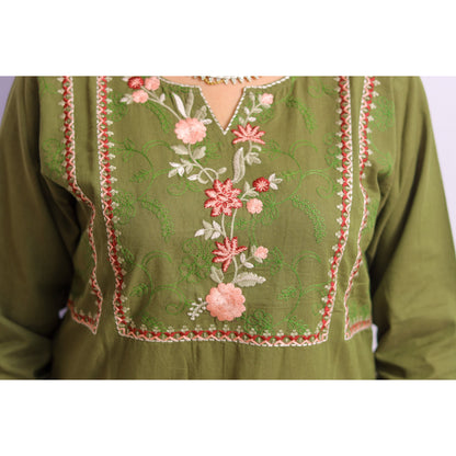 Mehndi Green Embroidered Kurti