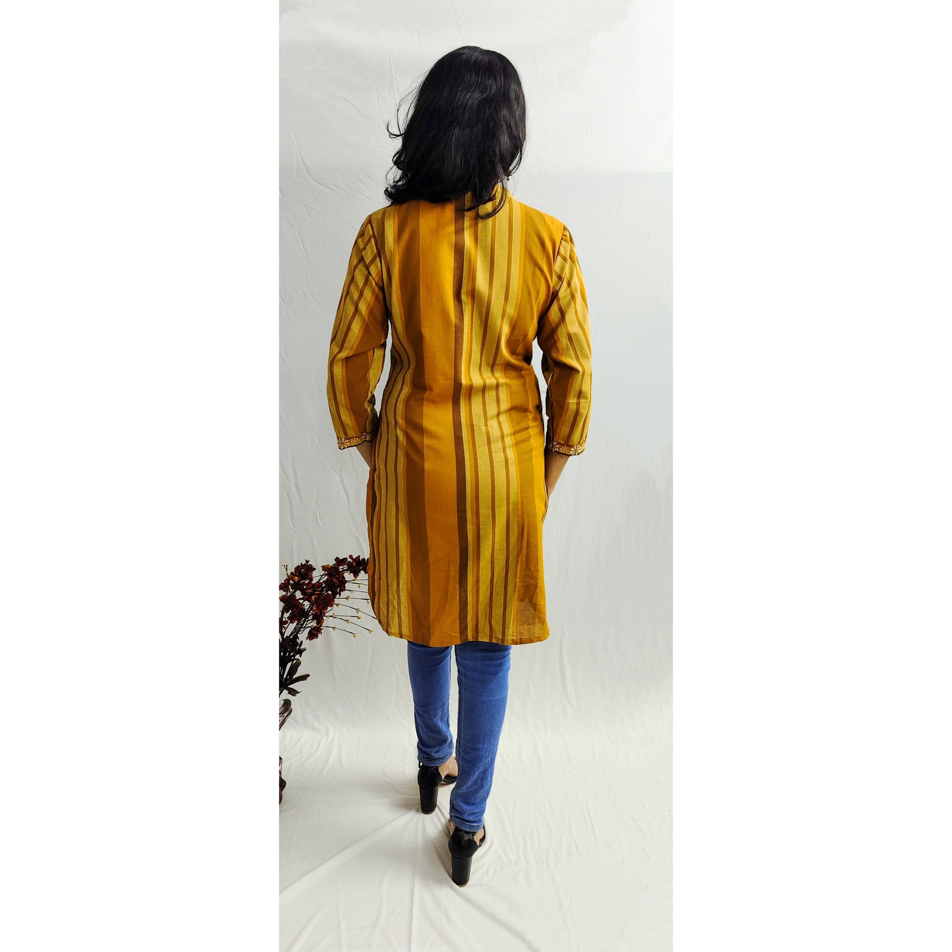 Mustard Embroidered Short Kurti