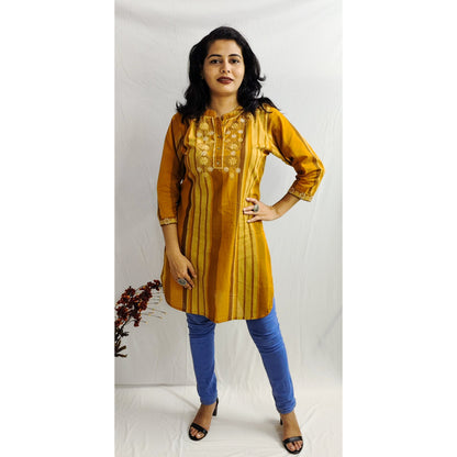 Mustard Embroidered Short Kurti
