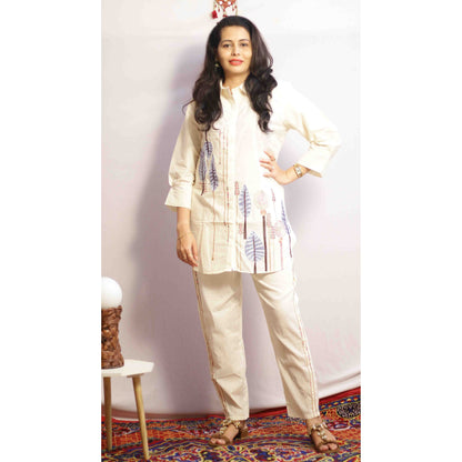 Gungun Beige Embroidered Co-ord Set