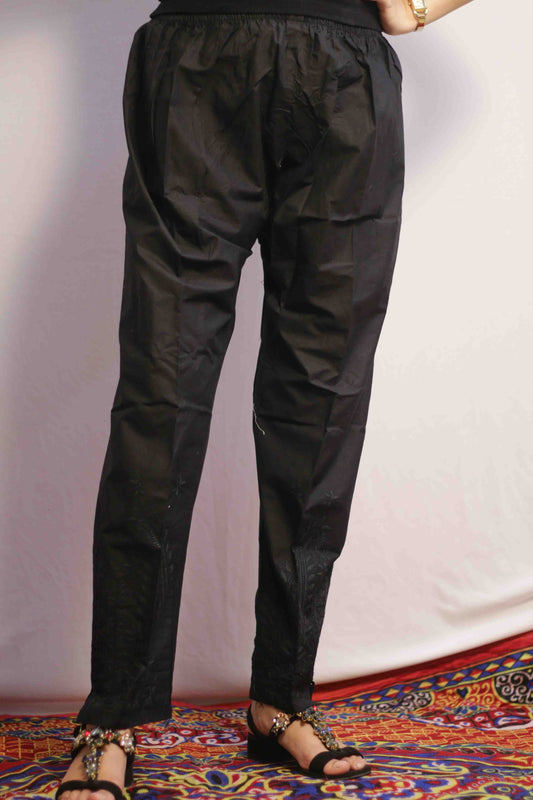 Black Side Cut Embroidered Pant