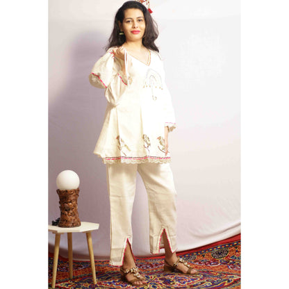 Peplum Beige Embroidered Co-ord Set