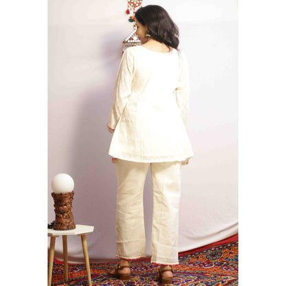 Peplum Beige Embroidered Co-ord Set