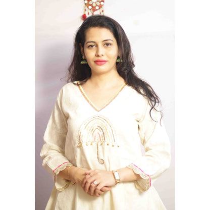 Peplum Beige Embroidered Co-ord Set