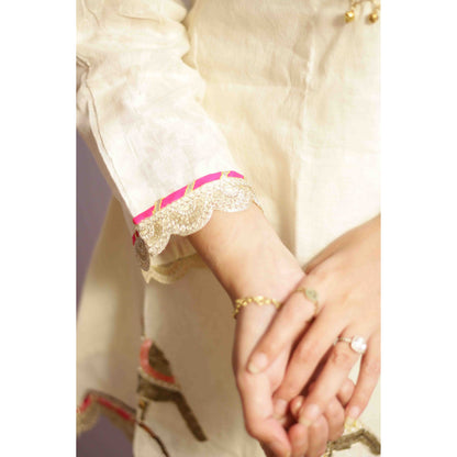 Peplum Beige Embroidered Co-ord Set