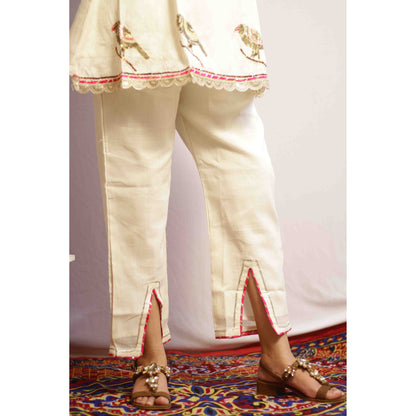 Peplum Beige Embroidered Co-ord Set