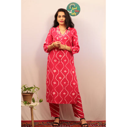 Raima Hot Pink Embroidered Kurti Pant Set