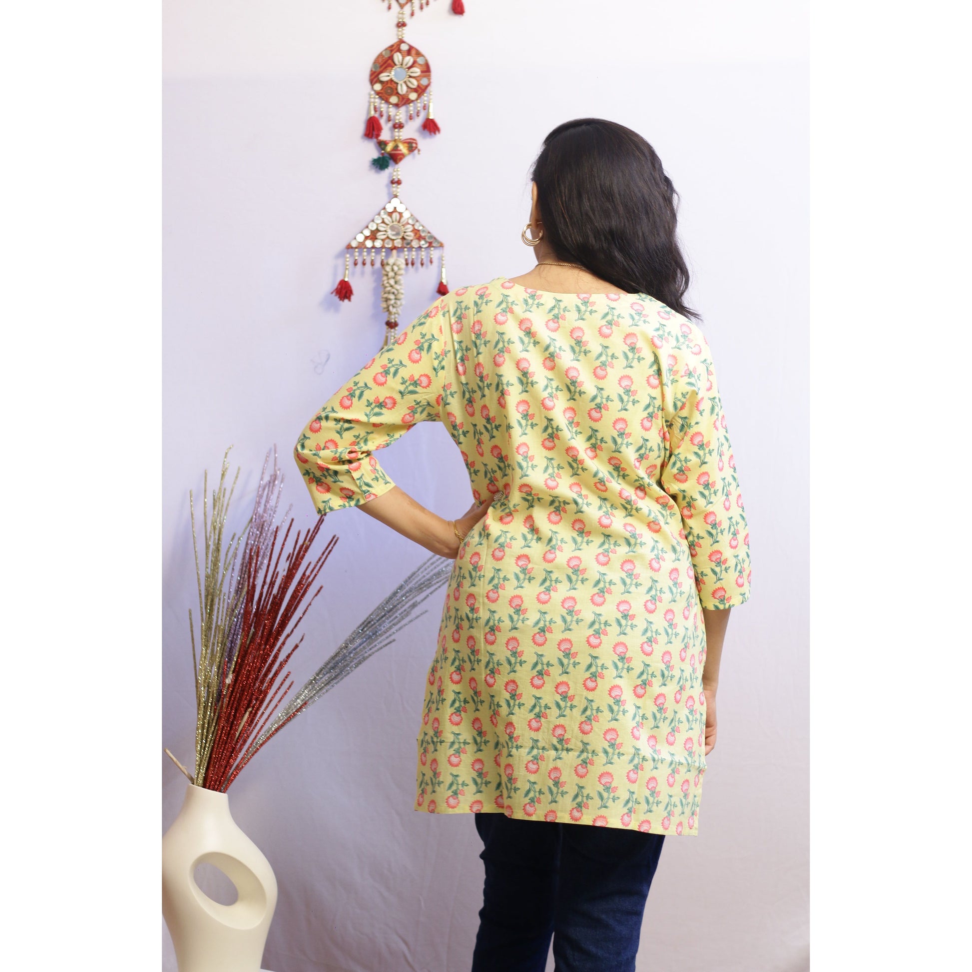 Yellow Short Embroidered Kurti