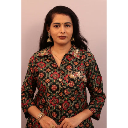 Janki Bottle Green Embroidered Co-ord Set