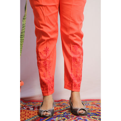 Gajri Red Embroidered Pant