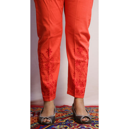 Gajri Red Embroidered Pant
