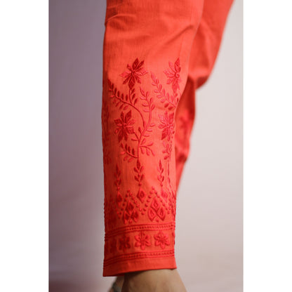 Gajri Red Embroidered Pant