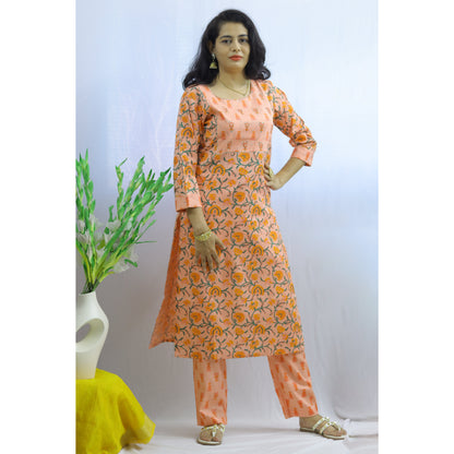 Orja Orange Embroidered Kurti Pant Set