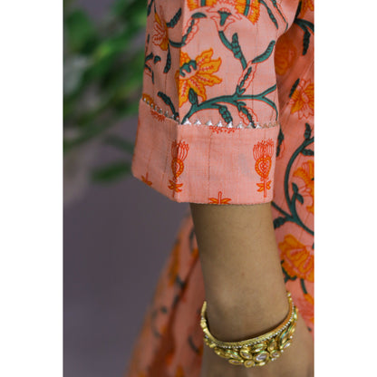 Orja Orange Embroidered Kurti Pant Set