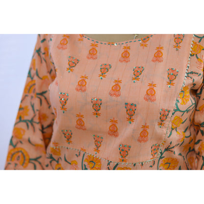 Orja Orange Embroidered Kurti Pant Set