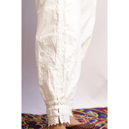 Embroidered White Afghani Pant