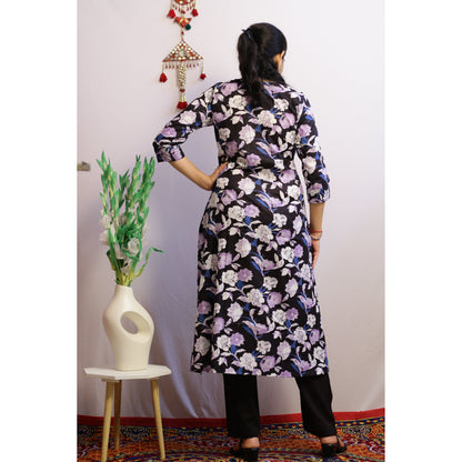 Yukti Black Embroidered Kurti Pant Set