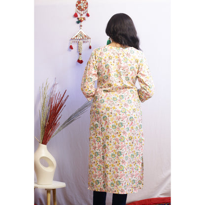 Floral White Embroidered Kurti 