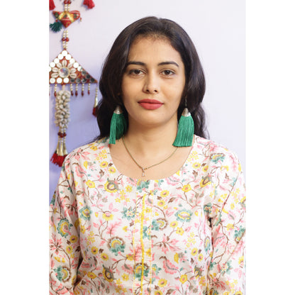 Floral White Embroidered Kurti 