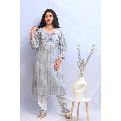 Garati Grey Embroidered Kurti Pant Set