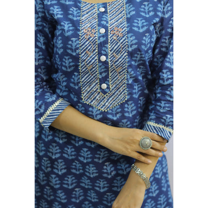 Indigo Blue Embroidered Kurti Pant Set