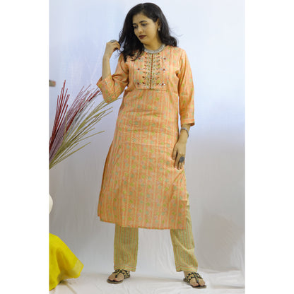 Pari Peach Embroidered Kurti Pant Set