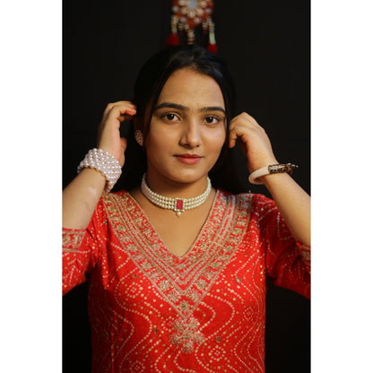 Zigzag Bandhani Red Suit Set