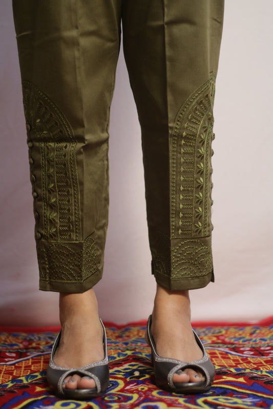 Mehndi Green Embroidered Pant