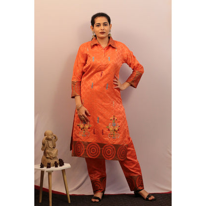 Yaami Orange Embroidered Co-ord Set