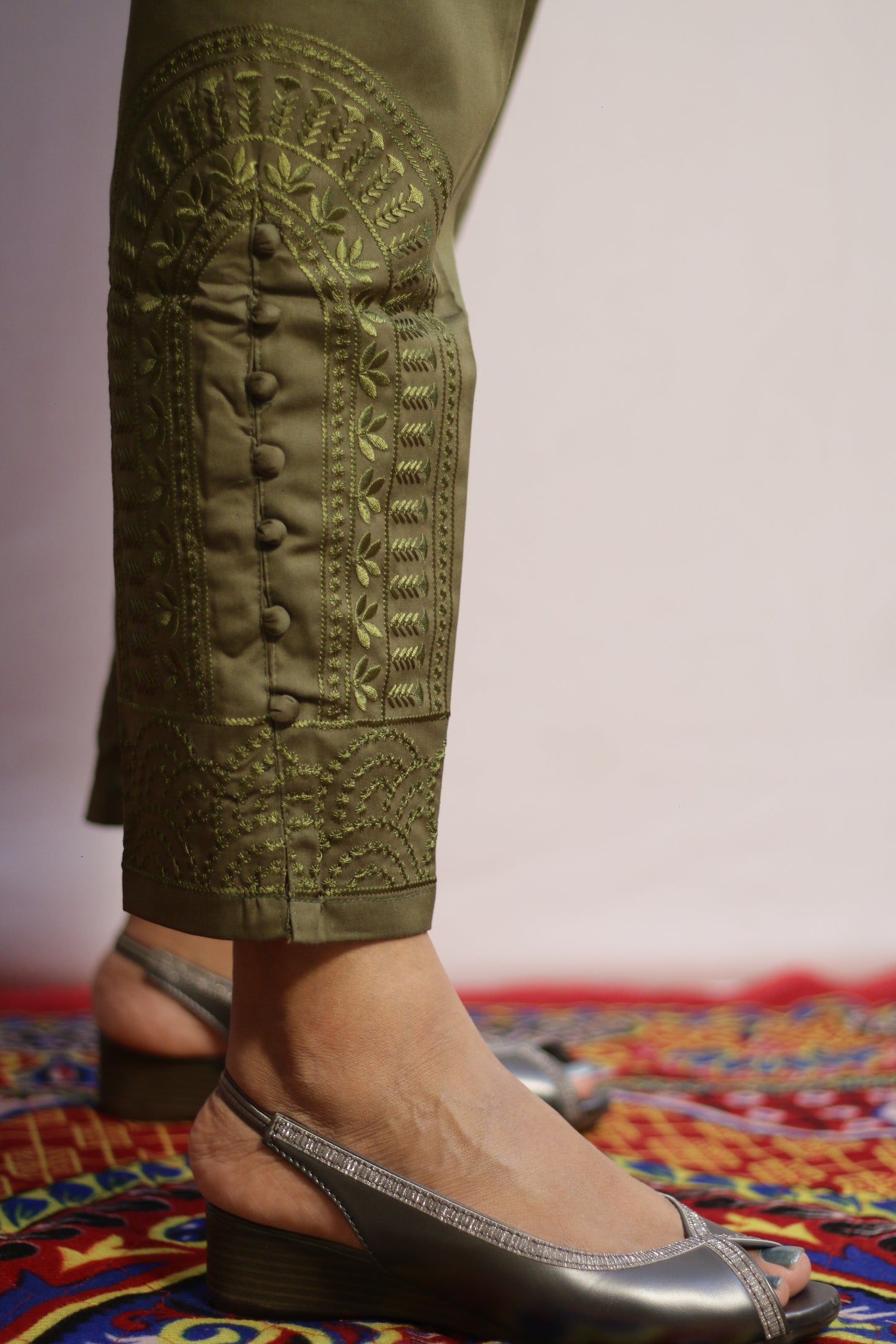 Mehndi Green Embroidered Pant