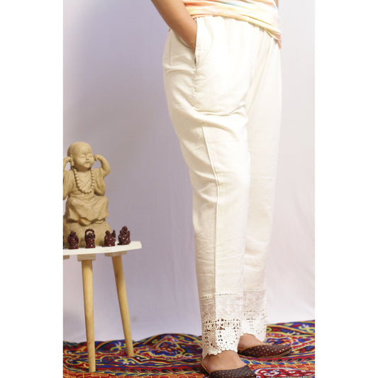 Embroidered Beige Cut Work Pant