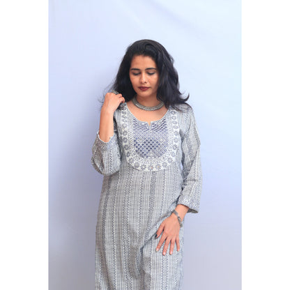 Garati Grey Embroidered Kurti Pant Set
