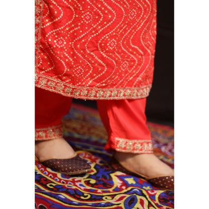 Zigzag Bandhani Red Suit Set